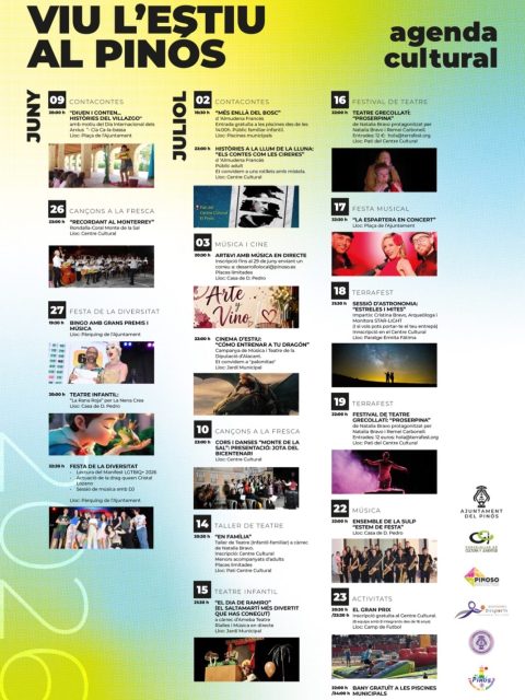 ☀️🎭🏀 ¡Este verano, El Pinós se llena de cultura, ocio y diversión para todas las edades!

La alcaldesa y concejala de Cultura y Juventud, Sílvia Verdú, junto a las técnicas Natalia Rico y Belén Jara, han presentado la programación de “Estiu Jove” y “Viu l’Estiu al Pinós”, con actividades deportivas, culturales, teatro, música, cine, astronomía y mucho más.

📍 Actividades en diferentes espacios del municipio: ✔️ Centre Cultural ✔️ Jardí Municipal ✔️ Piscinas municipales ✔️ Casa de Don Pedro ✔️ Plaza del Ayuntamiento ✔️ Ermita de Fàtima

🎤L’alcaldessa Silvia Verdú ha convidat a tota la ciutadania i visitants a participar activament en estos actes, que busquen dinamitzar les nits estivals del Pinós, i més encara enguany amb motiu del bicentenari. Per això ha presentat l’actuació de La Espartera per al 17 de juliol, “per a que siga un divendres de festa preparant-nos per a la Fira”.