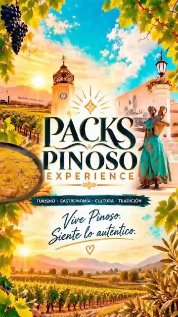 Vive Pinoso y siente lo auténtico con estas dos propuestas pensadas para disfrutar del fin de semana:

PACK CULTURAL (Sábados) - ¡Gratuito!
Disfruta de una visita guiada por la Torre del Reloj, la Fuente del Homenaje, el Mercado y el Centro de Interpretación Casa del Mármol y del Vino.

PACK ENOTURÍSTICO (Domingos) - 20 € (a abonar en bodega)
Incluye visita guiada al Centro de Interpretación Casa del Mármol y del Vino + visita guiada y cata en Bodegas Volver (recepción en Wine Bar, cata de 4 vinos y degustación de productos locales).
o.
Fechas disponibles:
26 y 27 de septiembre
24 y 25 de octubre
28 y 29 de noviembre
19 y 20 de diciembre
¿Te apuntas? Escanea los códigos QR de la imagen para acceder al formulario de inscripción o consultar la lista de restaurantes con menú especial para completar tu experiencia.
¡Te esperamos para compartir lo mejor de nuestro pueblo! 
Inscripciones 
https://acortar.link/KRNL1g
Menús restaurantes 
https://acortar.link/60RKAR
#Pinoso #TurismoPinoso #PinosoExperience #Enoturismo #Cultura gastronomia