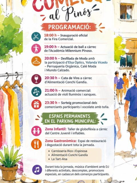 🛍️ el Pinós es vist de comerç! 🛍️
Este dissabte, els nostres carrers s’omplin de vida, ambient i, sobretot, de comerç local. ❤️
L’Ajuntament del Pinós, a través de la Regidoria de Comerç i l’ADL, al costat de l’Associació d’Empresaris i Comerciants del Pinós (ACP), et conviden a gaudir d’una tard-nit molt especial per a celebrar tot el que el nostre comerç té per a oferir.
Enguany, ens concentrem en un mateix espai per a estar més units que mai! 🙌
📅 Dissabte, 26 de setembre
⏰ De 18.00 a 00.00 h
📍 Plaza de l’Ajuntament i zona de pàrquing
🎉 Comerç, ambient, activitats i moltes ganes de gaudir junts.
Veuen, passeja, descobrix, compra i viu el Pinós! 🛍️💛
#ComercioLocal #el Pinós #PinosoEstáDeModa #CompraEnPinoso #ComercioDeProximidad